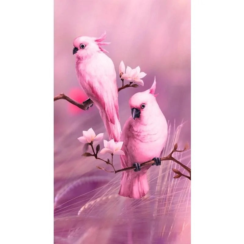 Pink Parrot On Branch - Full Round Drill Diamond Painting 40*60CM