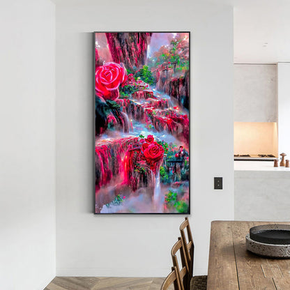 Dream Rose Waterfall - Full Round Drill Diamond Painting 40*70CM