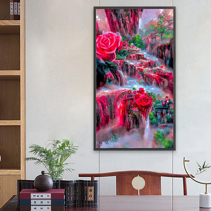 Dream Rose Waterfall - Full Round Drill Diamond Painting 40*70CM