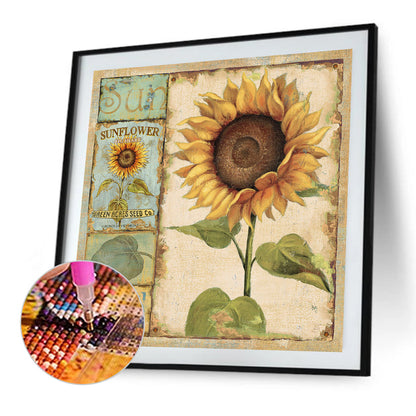 Retro Sunflower - Full Round Drill Diamond Painting 30*30CM