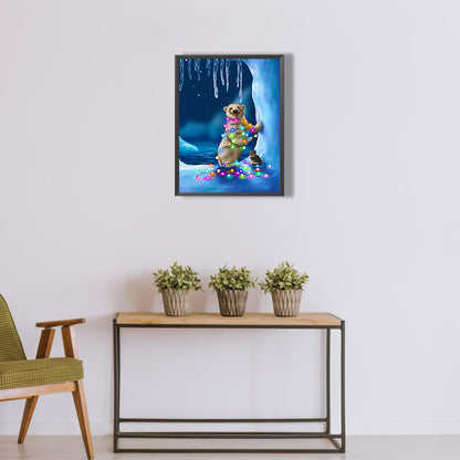Lantern Polar Bear - Full Round Drill Diamond Painting 30*40CM