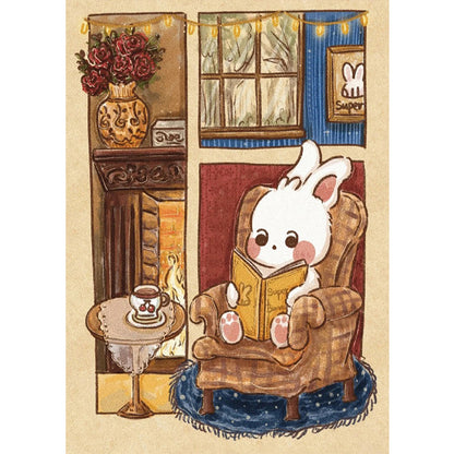 Little White Rabbit Reading A Book - Full Round Drill Diamond Painting 40*50CM