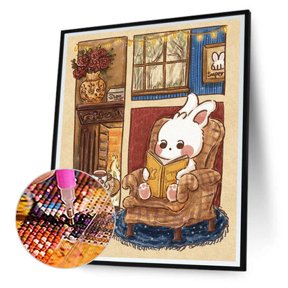 Little White Rabbit Reading A Book - Full Round Drill Diamond Painting 40*50CM