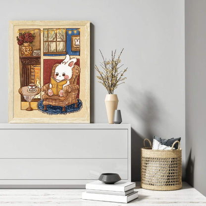 Little White Rabbit Reading A Book - Full Round Drill Diamond Painting 40*50CM