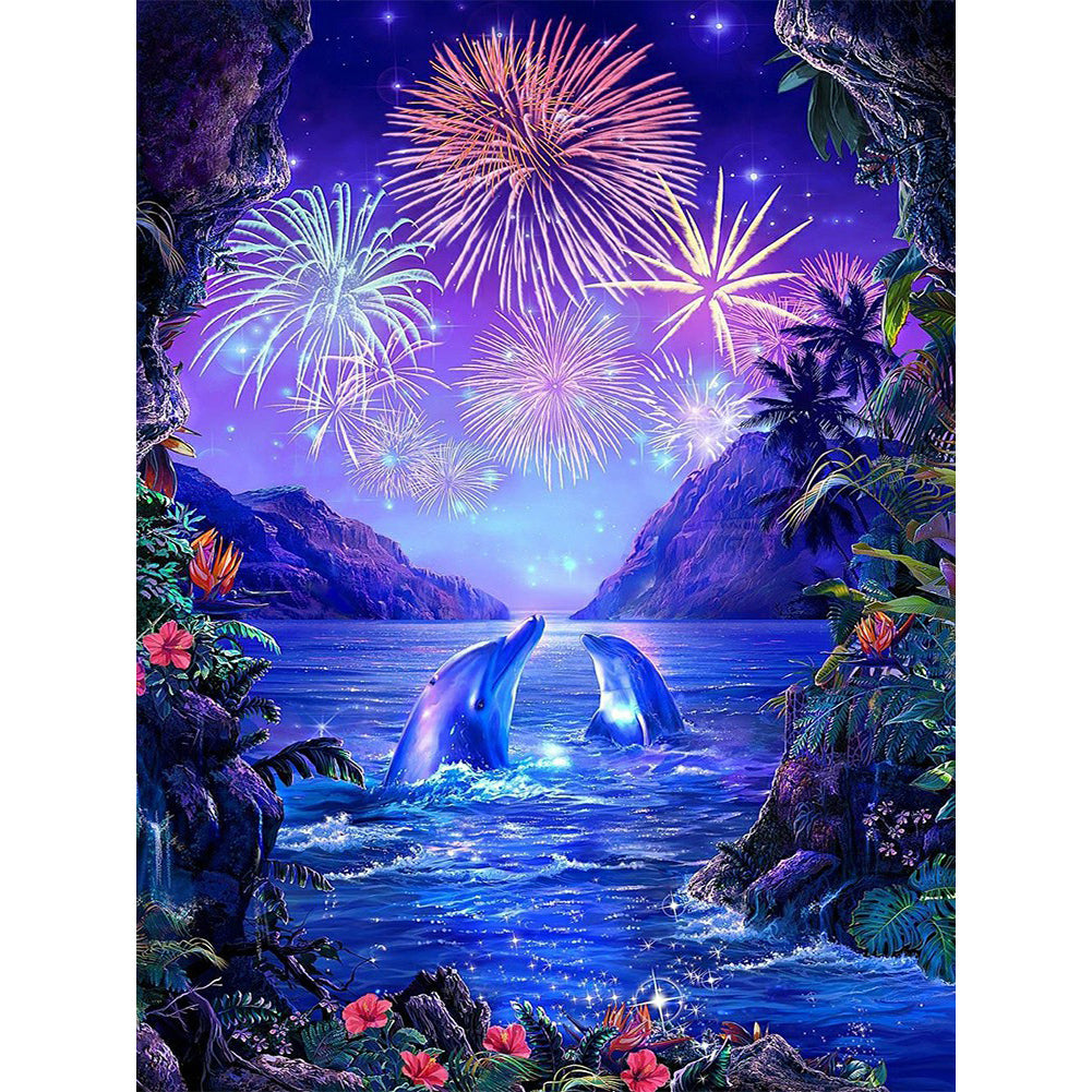 Dolphin Watching Fireworks - Full Square Drill Diamond Painting 40*50CM