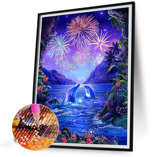 Dolphin Watching Fireworks - Full Square Drill Diamond Painting 40*50CM