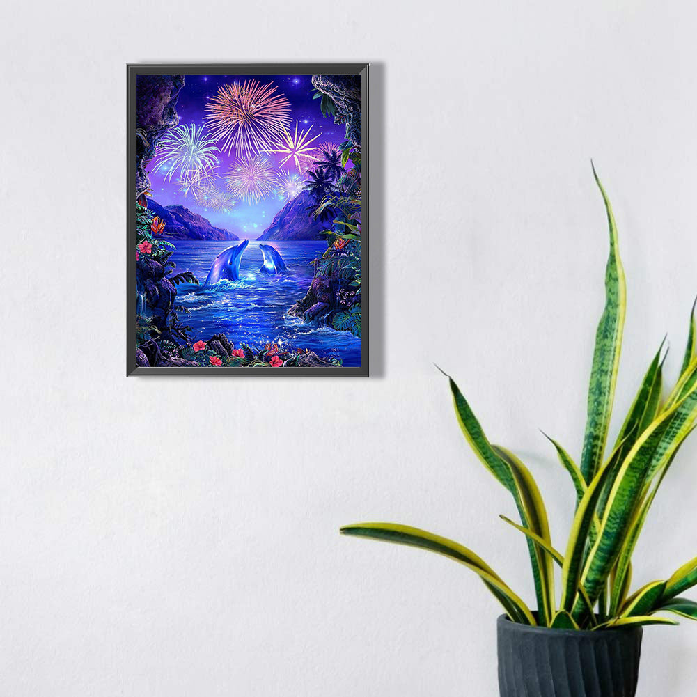 Dolphin Watching Fireworks - Full Square Drill Diamond Painting 40*50CM