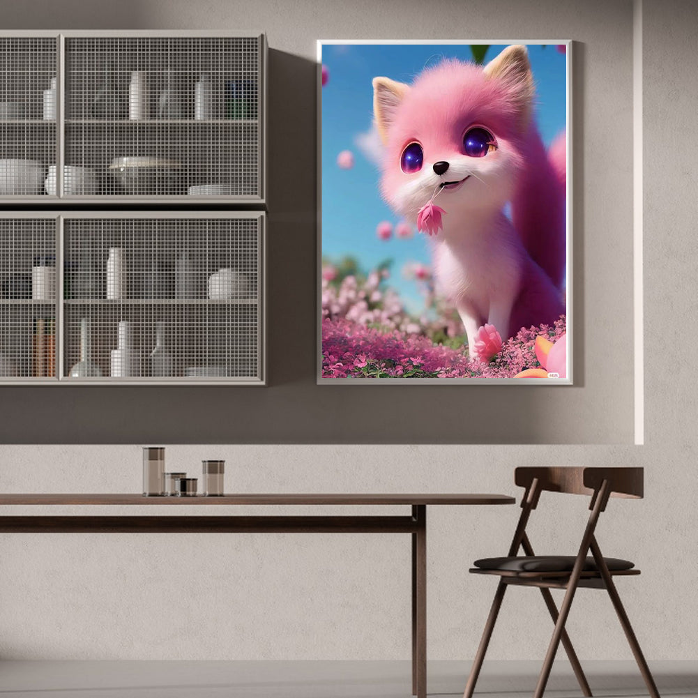 Cute Pink Little Fox - Full Round Drill Diamond Painting 30*40CM