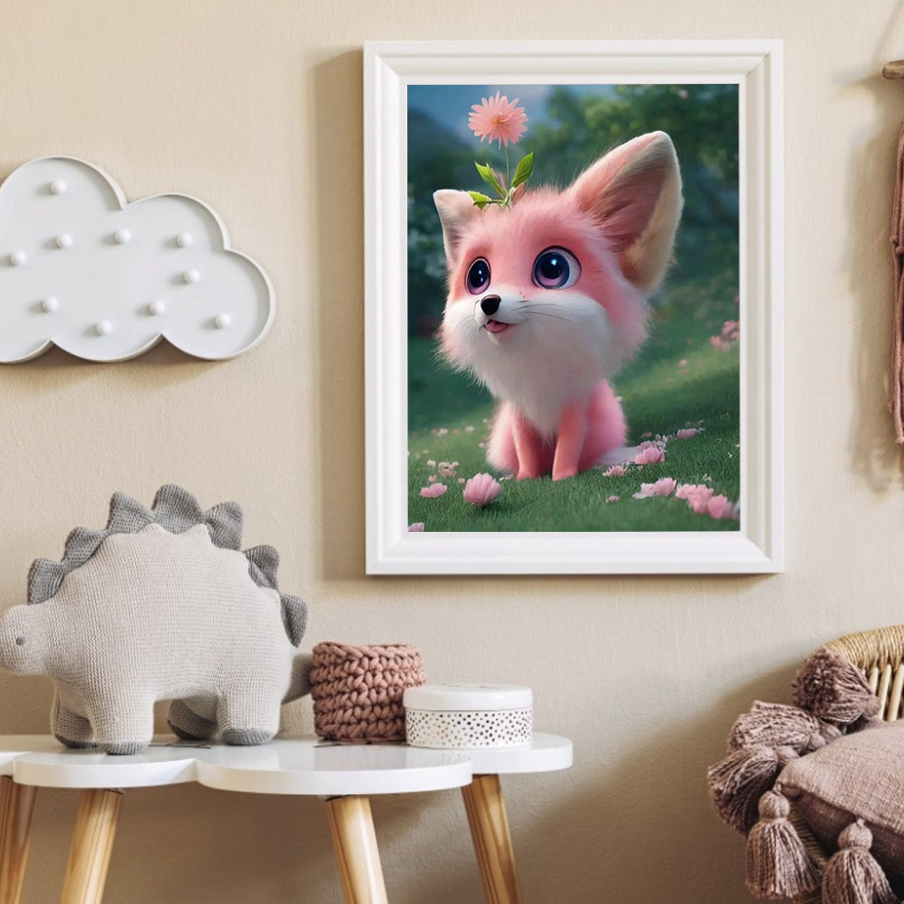 Cute Pink Little Fox - Full Round Drill Diamond Painting 30*40CM