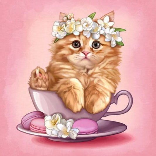 Teacup Kitten - Full Round Drill Diamond Painting 30*30CM