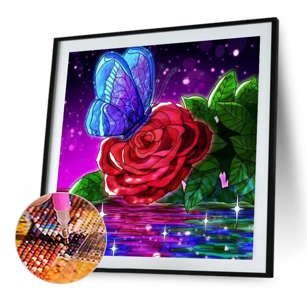 Butterfly Red Rose - Full Round Drill Diamond Painting 30*30CM