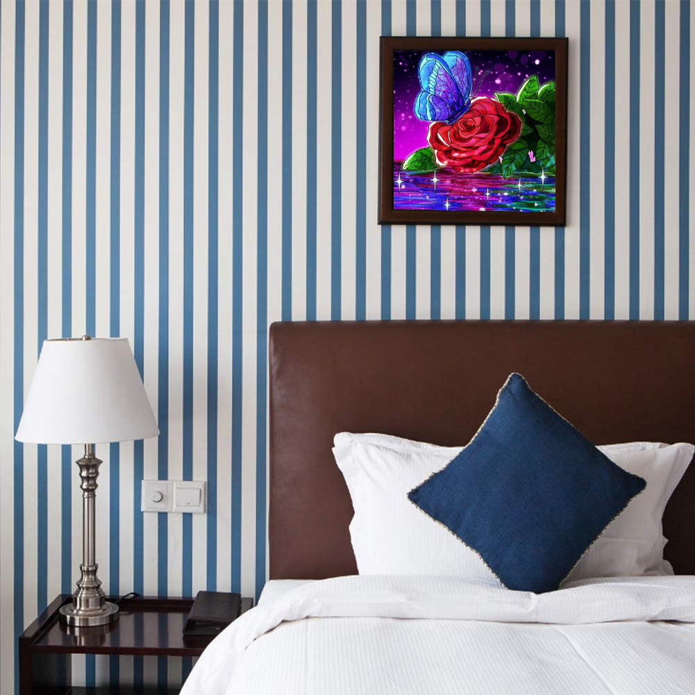 Butterfly Red Rose - Full Round Drill Diamond Painting 30*30CM