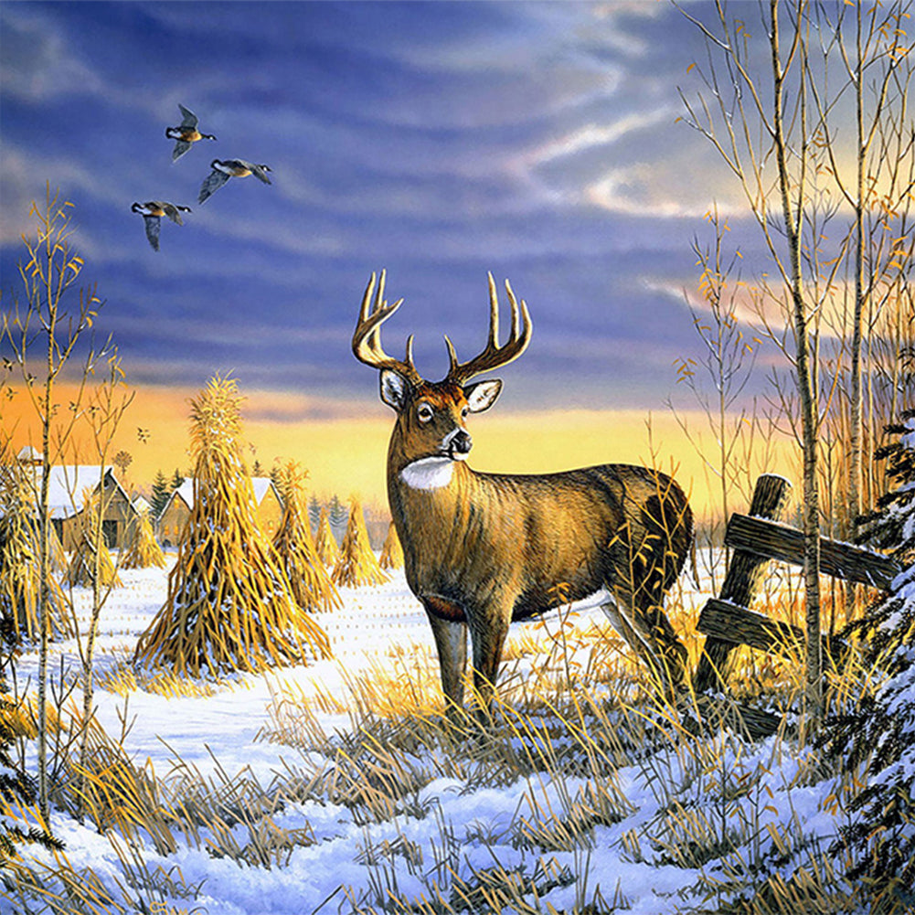 Elk In The Snow - Full Round Drill Diamond Painting 50*50CM