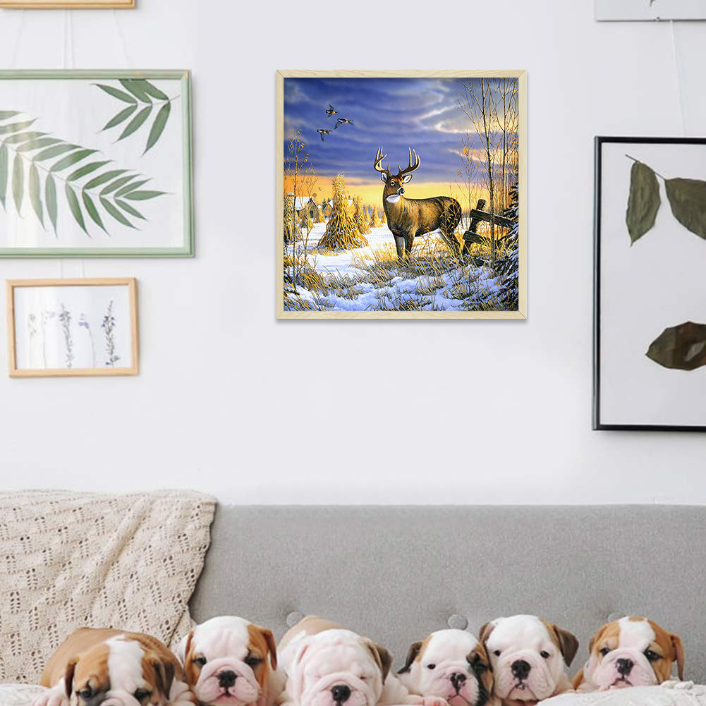 Elk In The Snow - Full Round Drill Diamond Painting 50*50CM