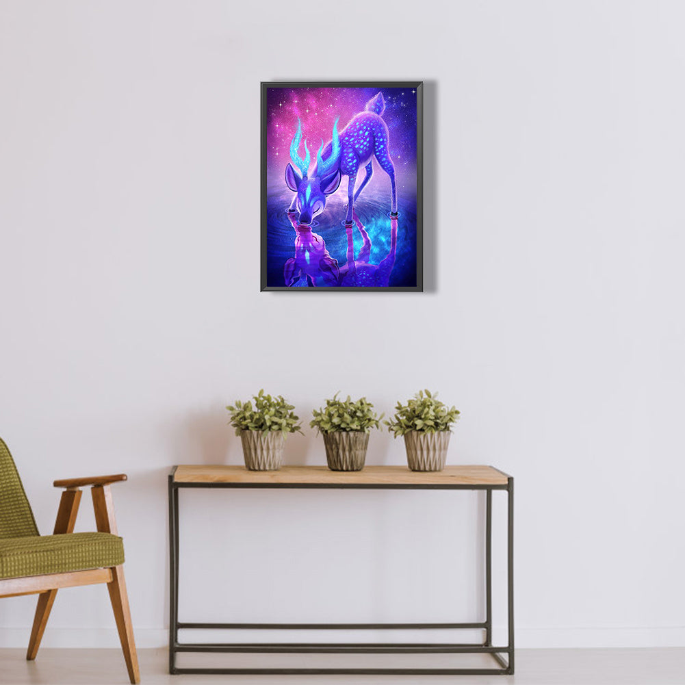 Fluorescent Deer Drinking Water - Full Round Drill Diamond Painting 30*40CM