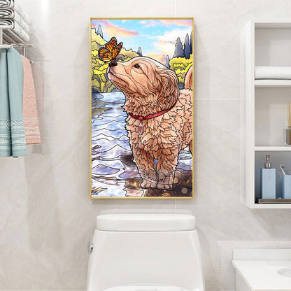 Puppy Playing In Water - Full Round Drill Diamond Painting 30*70CM