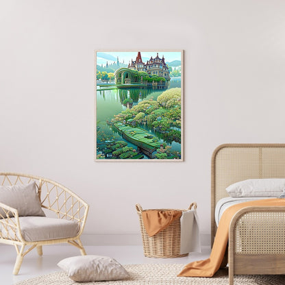 Green Lake Castle - Full Round Drill Diamond Painting 30*40CM