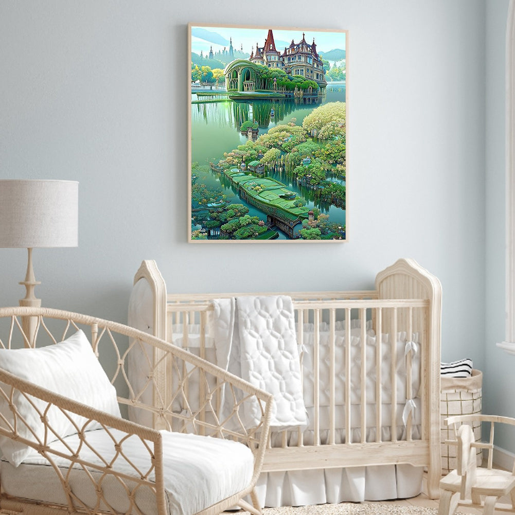 Green Lake Castle - Full Round Drill Diamond Painting 30*40CM