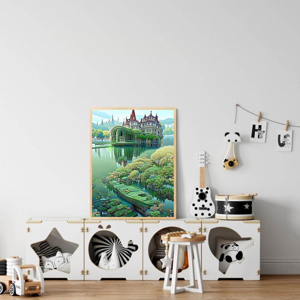 Green Lake Castle - Full Round Drill Diamond Painting 30*40CM