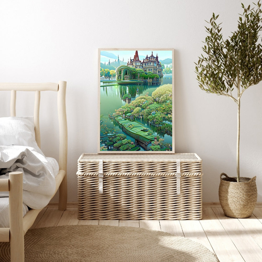 Green Lake Castle - Full Round Drill Diamond Painting 30*40CM