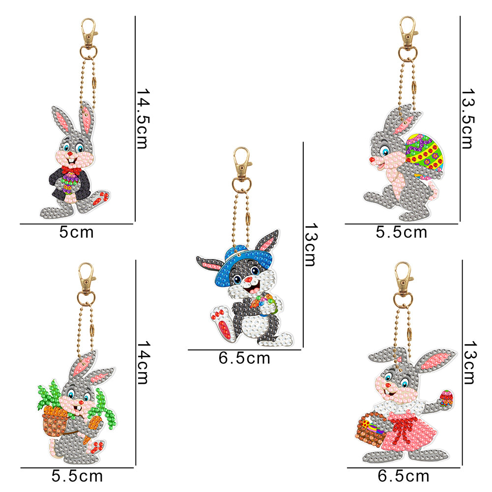 5pcs DIY Animal Key Chains Craft Handmade Double Sided Rabbit Pattern for Gifts