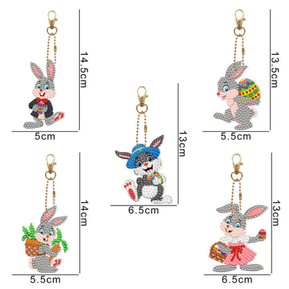 5pcs DIY Animal Key Chains Craft Handmade Double Sided Rabbit Pattern for Gifts