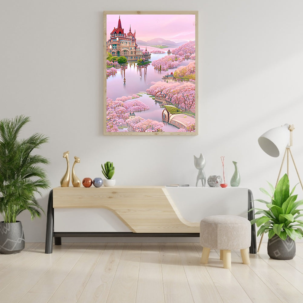 Fantasy Pink Castle - Full Round Drill Diamond Painting 30*40CM