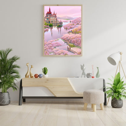 Fantasy Pink Castle - Full Round Drill Diamond Painting 30*40CM