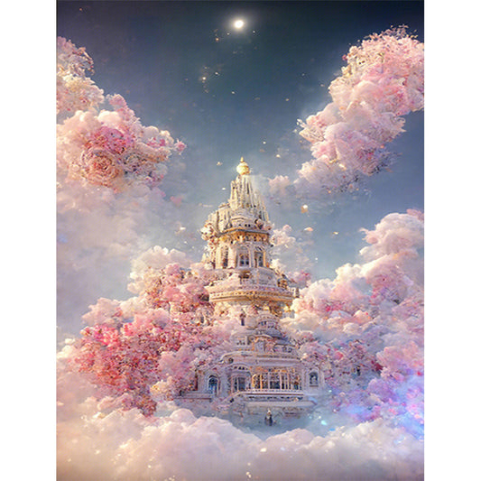 Fantasy Pink Rose Castle - Full Round Drill Diamond Painting 30*40CM