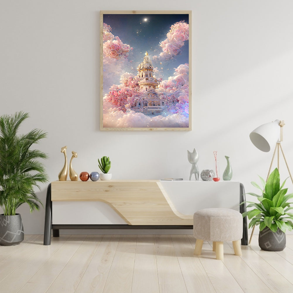 Fantasy Pink Rose Castle - Full Round Drill Diamond Painting 30*40CM