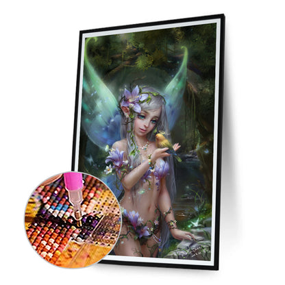 Girl With Flowers And Wings - Full Round Drill Diamond Painting 30*50CM