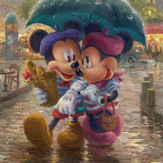 Disney Mickey And Minnie Mouse In Paris - Full Round Drill Diamond Painting 30*30CM