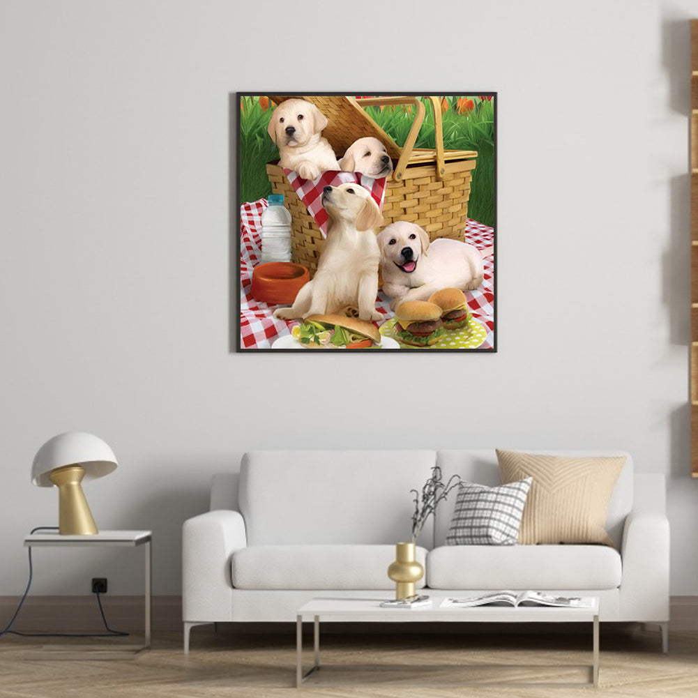 Picnic Puppy - Full Square Drill Diamond Painting 30*30CM