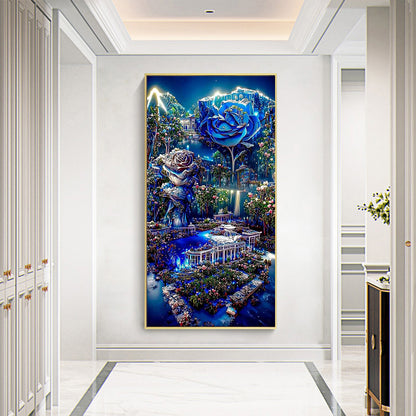 Fantasy Blue Rose Castle - Full Round Drill Diamond Painting 40*60CM