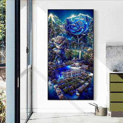 Fantasy Blue Rose Castle - Full Round Drill Diamond Painting 40*60CM