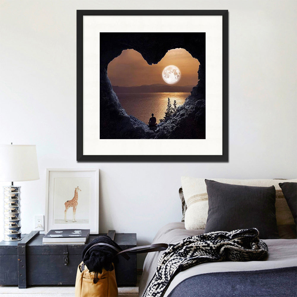 The Lake Under The Moon In Front Of The Heart-Shaped Cave - Full Round Drill Diamond Painting 50*50CM