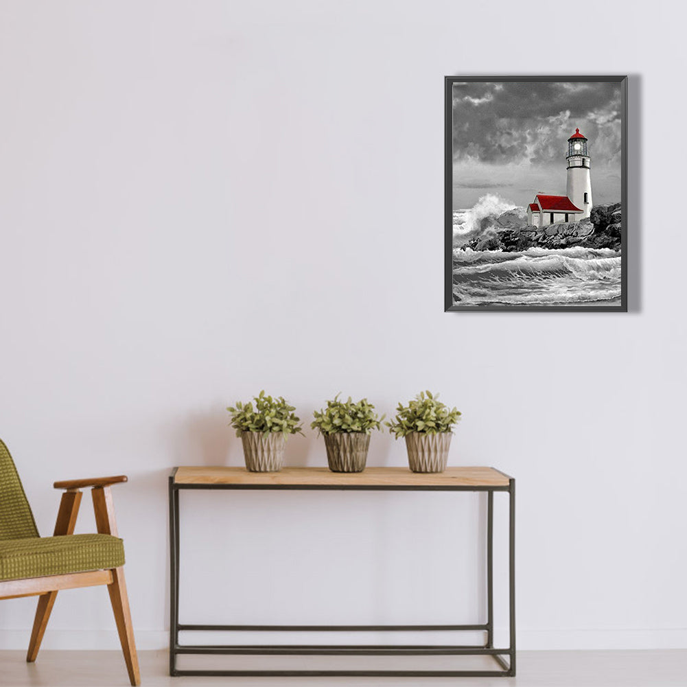 Black And White Lighthouse - Full Square Drill Diamond Painting 40*50CM