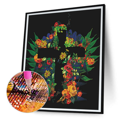 Flower Cross - Full Round Drill Diamond Painting 30*40CM
