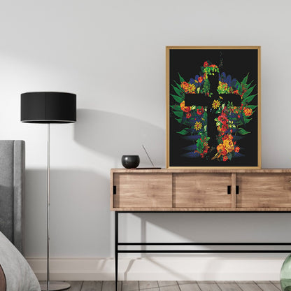 Flower Cross - Full Round Drill Diamond Painting 30*40CM