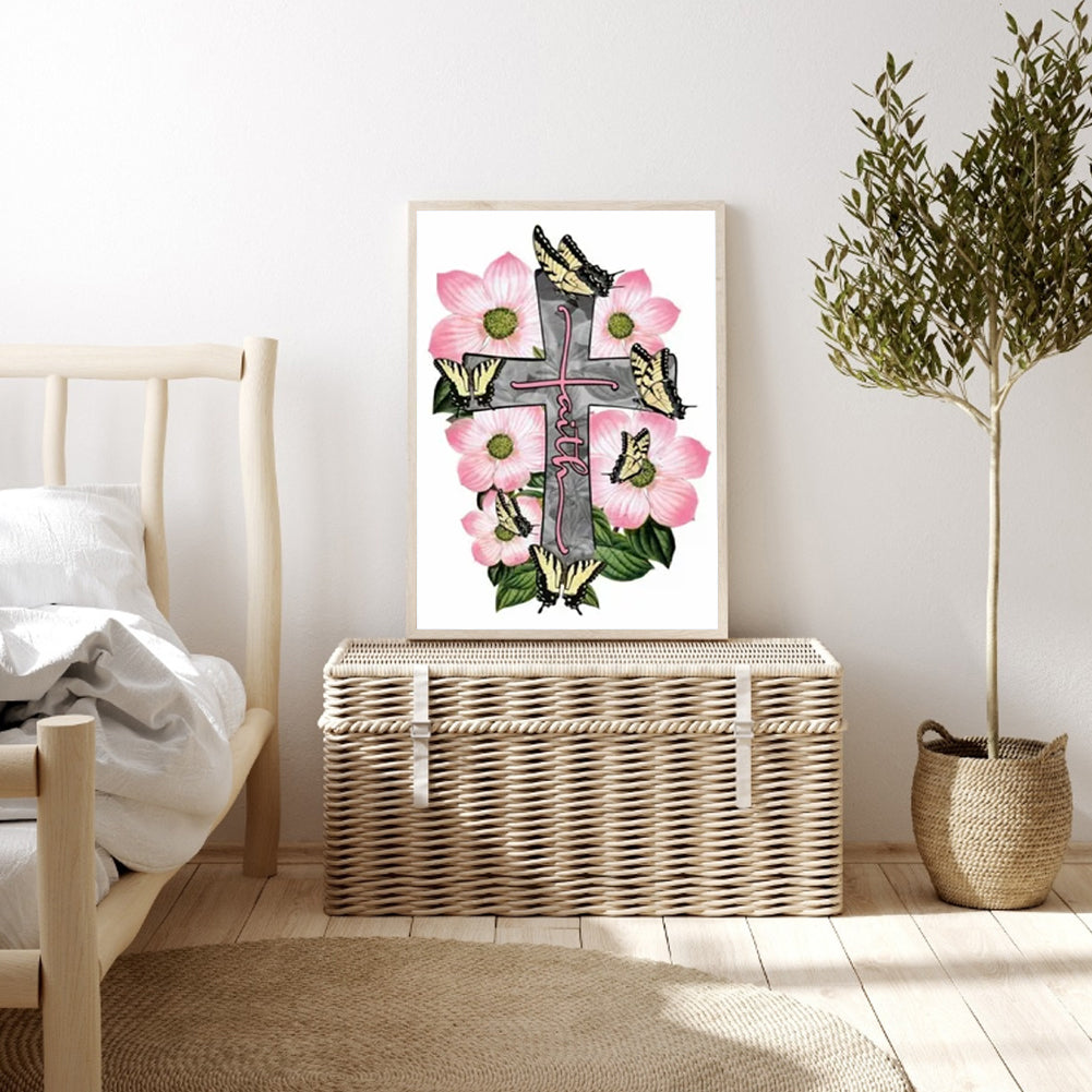 Flower Cross - Full Round Drill Diamond Painting 30*40CM