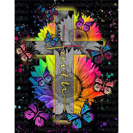 Flower Cross - Full Round Drill Diamond Painting 30*40CM