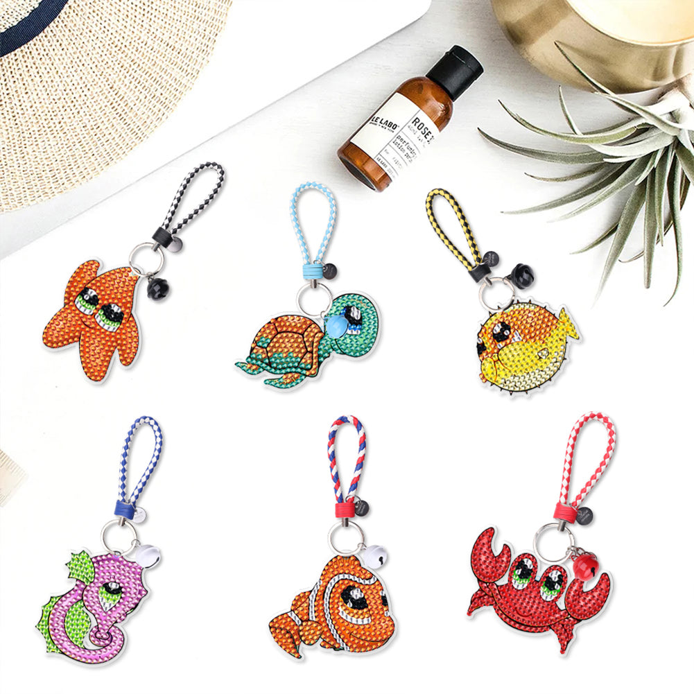 6pcs Car Keychain Art Craft DIY Handmade Double Sided Hanging Ornament for Gifts