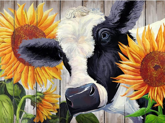 Cow Sunflower - Full Round Drill Diamond Painting 40*30CM