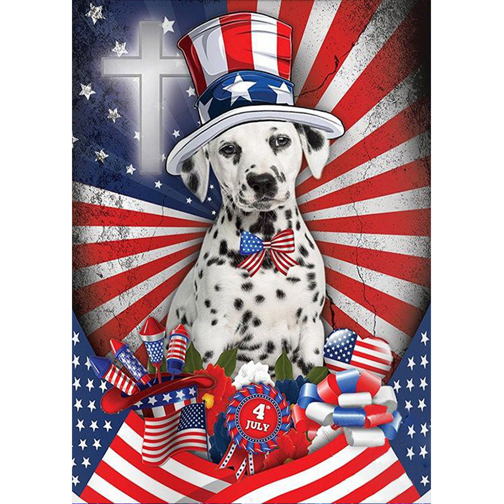 Independence Day Style Puppy - Full Round Drill Diamond Painting 30*40CM