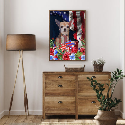 Independence Day Style Puppy - Full Round Drill Diamond Painting 30*40CM
