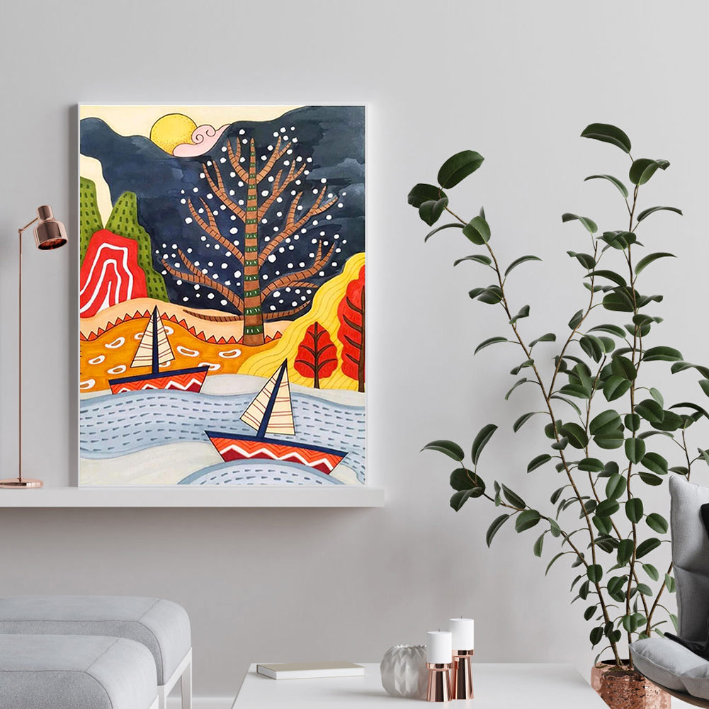 Painted Landscape - Full Round Drill Diamond Painting 30*40CM
