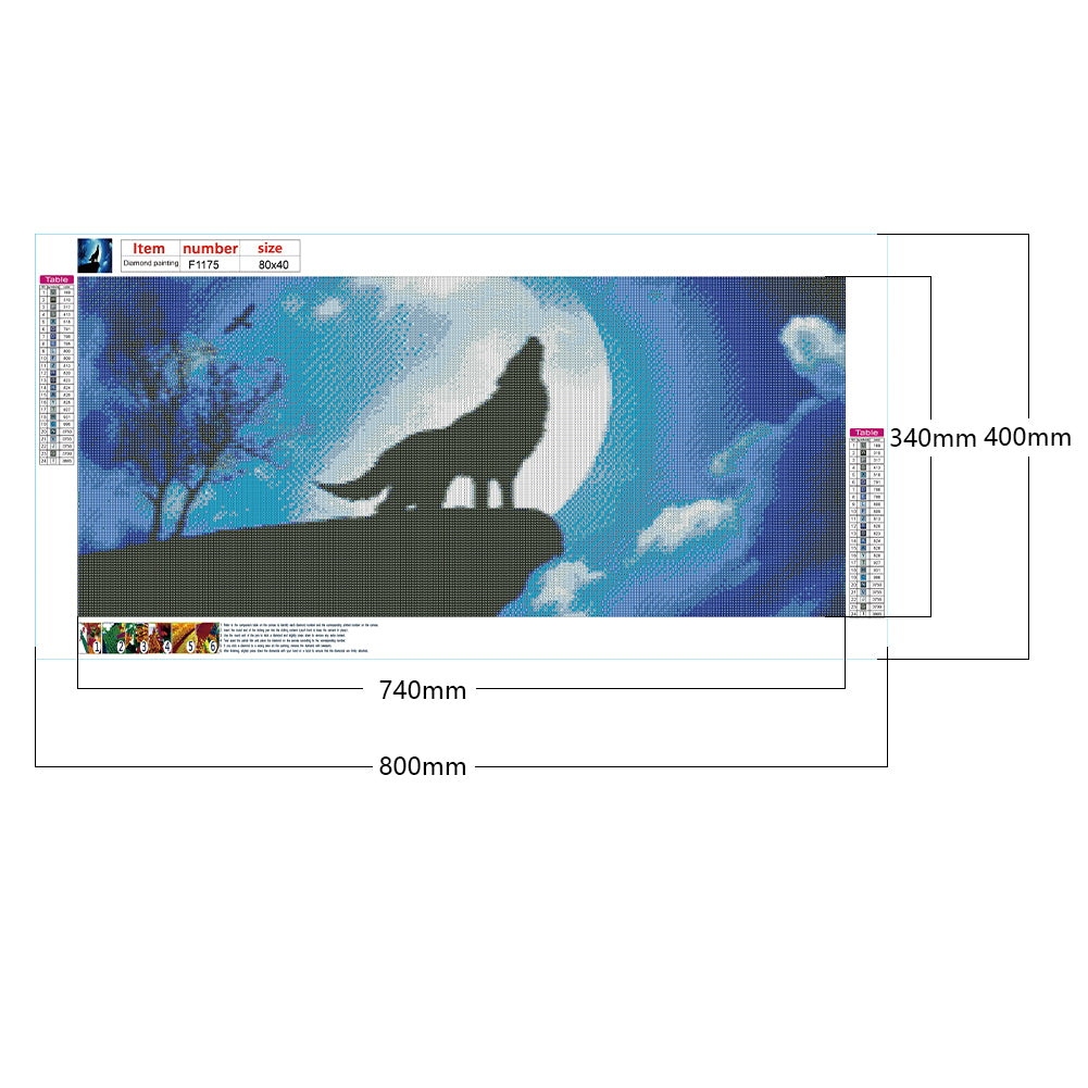 Howling Moonlight Wolf - Full Square Drill Diamond Painting 80*40CM