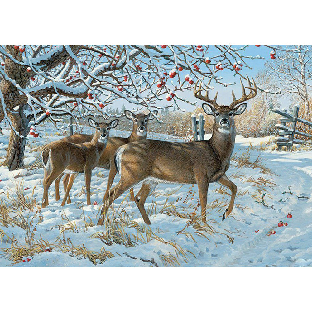 Elk In The Snow - Full Square Drill Diamond Painting 40*30CM