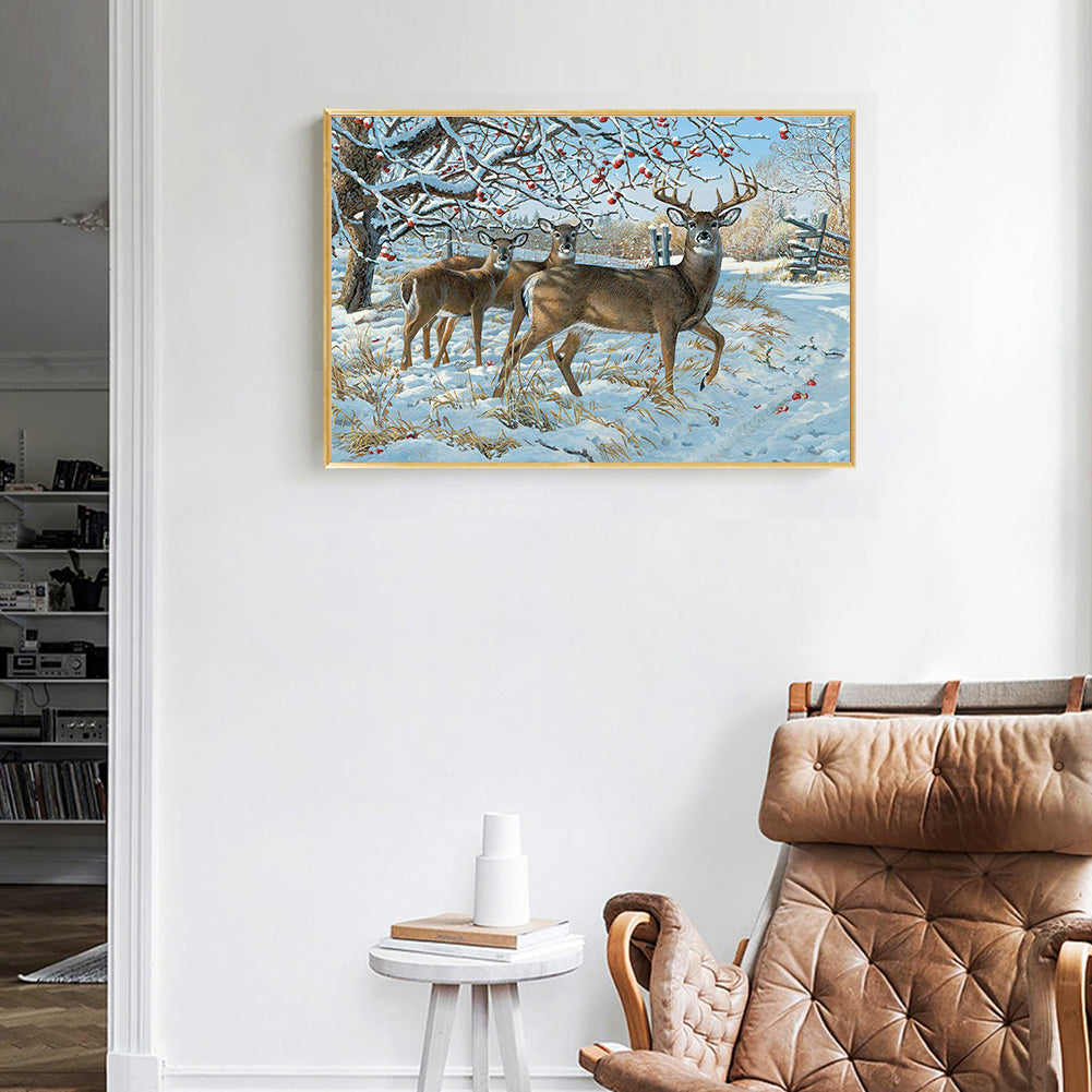 Elk In The Snow - Full Square Drill Diamond Painting 40*30CM