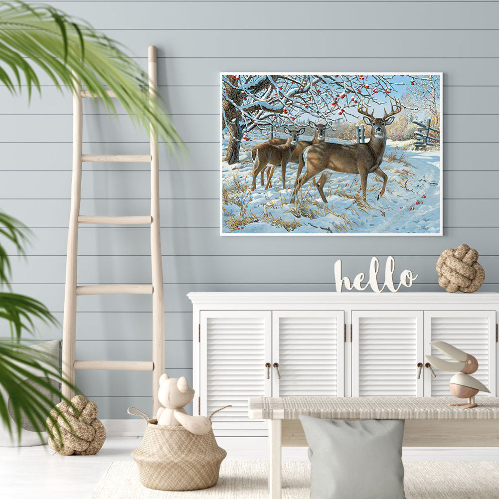 Elk In The Snow - Full Square Drill Diamond Painting 40*30CM